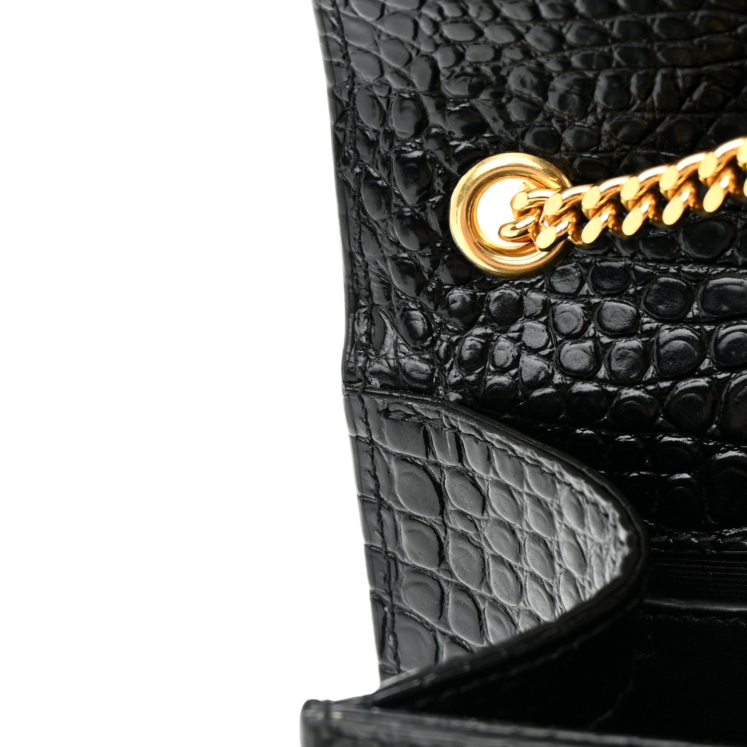 Saint Laurent Calfskin Crocodile Embossed Medium Classic Monogram Kate Tassel Satchel Black 10 of 13