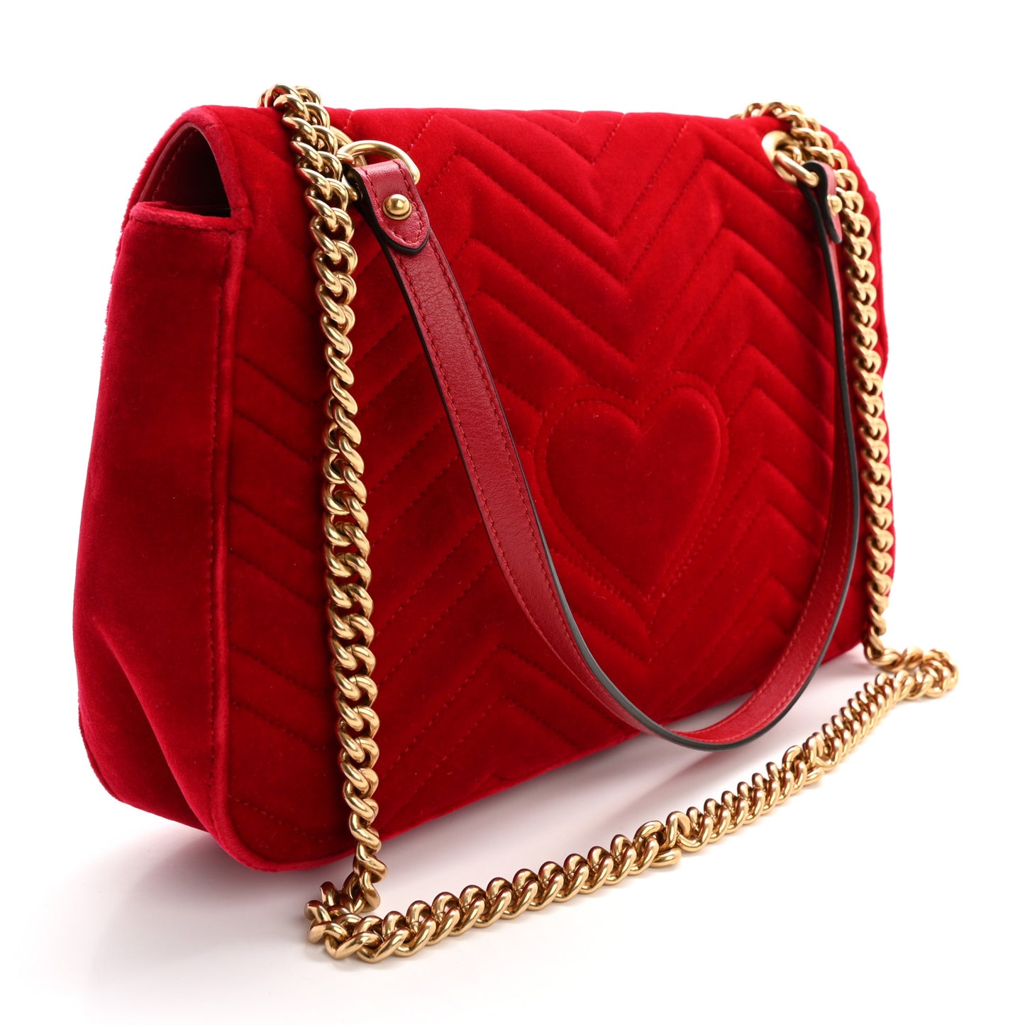 Velvet Matelasse Medium GG Marmont Shoulder Bag Hibiscus Red