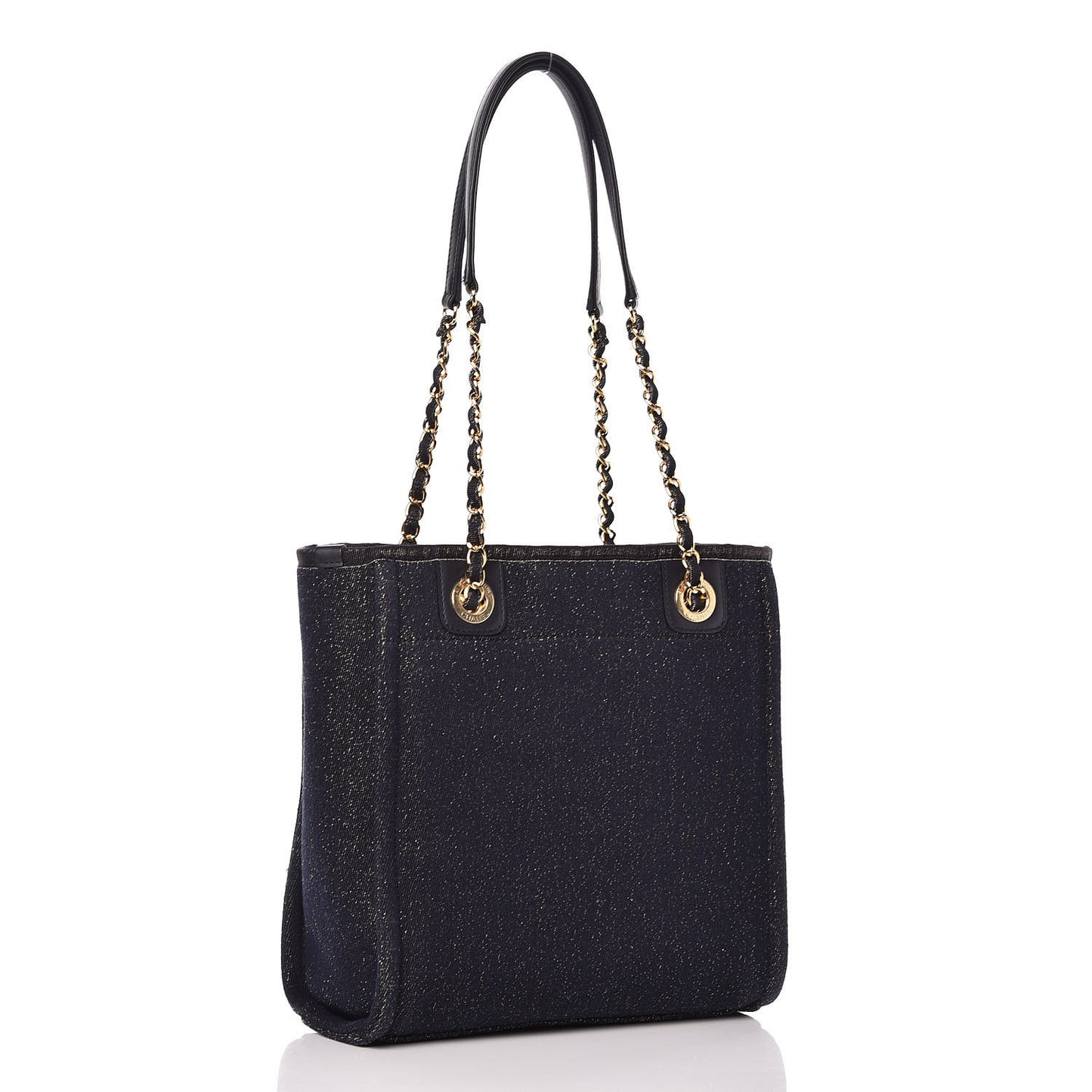 Lurex Canvas Mini Deauville Tote Navy Blue Gold