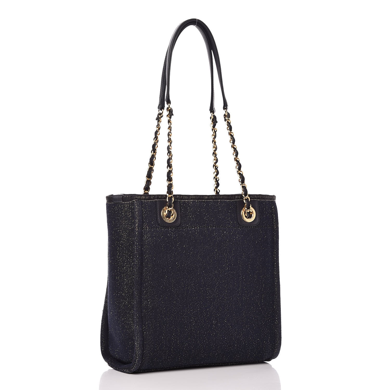 Chanel Lurex Canvas Mini Deauville Tote Navy Blue Gold 3 of 9