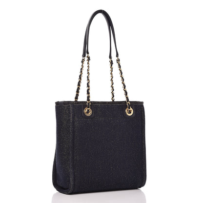 Chanel Lurex Canvas Mini Deauville Tote Navy Blue Gold 3 of 9