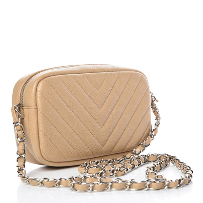 Chanel Caviar Chevron Quilted Camera Case Beige 3 of 10