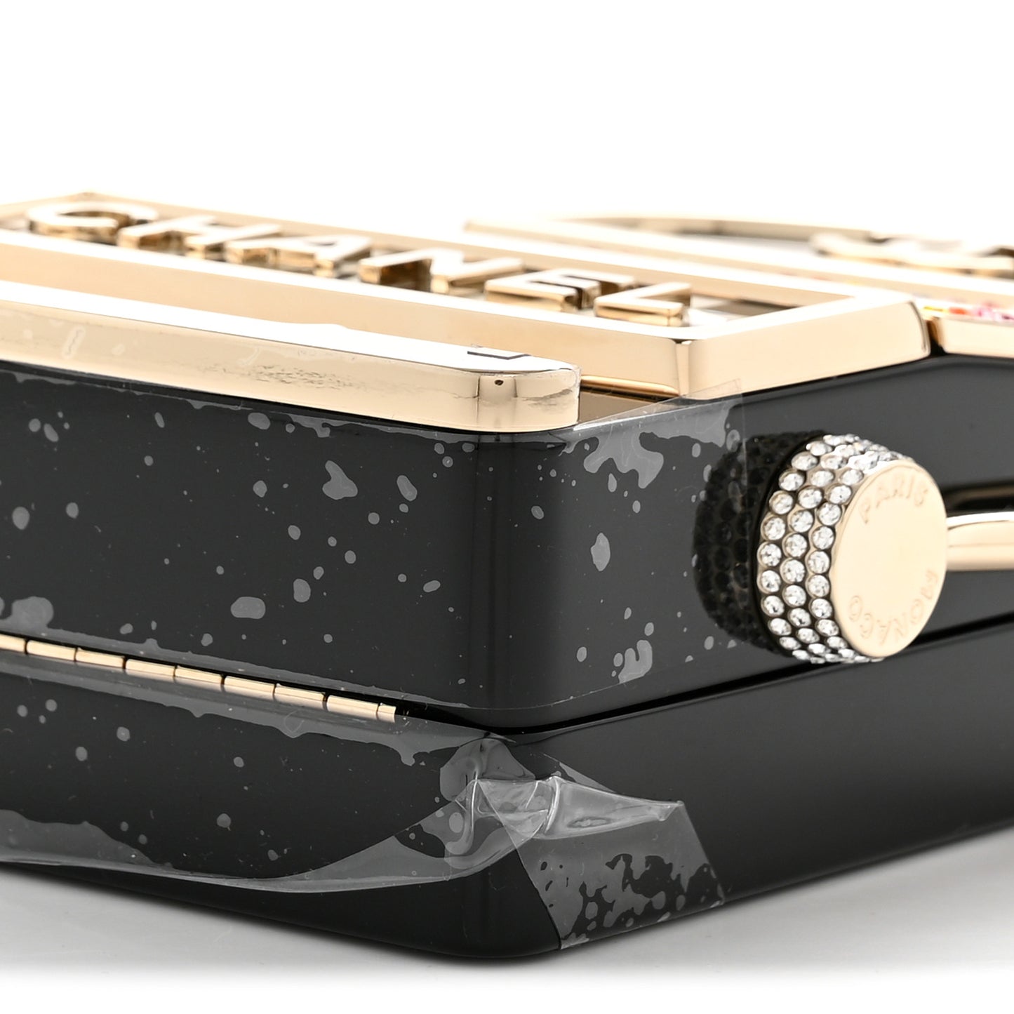 Resin Crystal Slot Machine Minaudiere Black Gold White Red