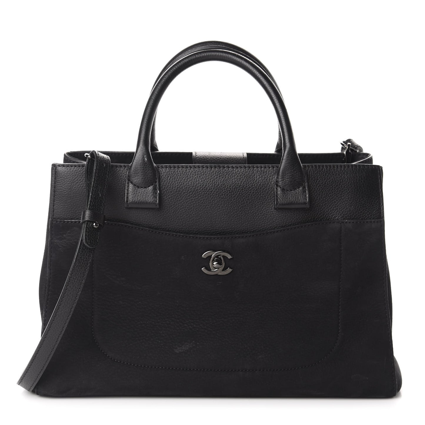 Grained Calfskin Suede Small Neo Executive Shopper Tote Black
