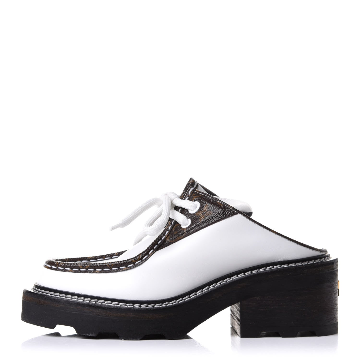 Louis Vuitton Calfskin Monogram Beaubourg Open Back Platform Derby Shoes 36.5 White 1 of 9