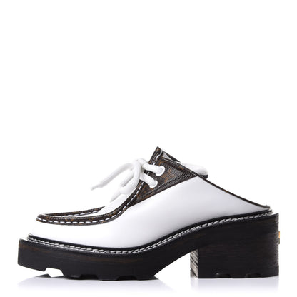 Louis Vuitton Calfskin Monogram Beaubourg Open Back Platform Derby Shoes 36.5 White 1 of 9