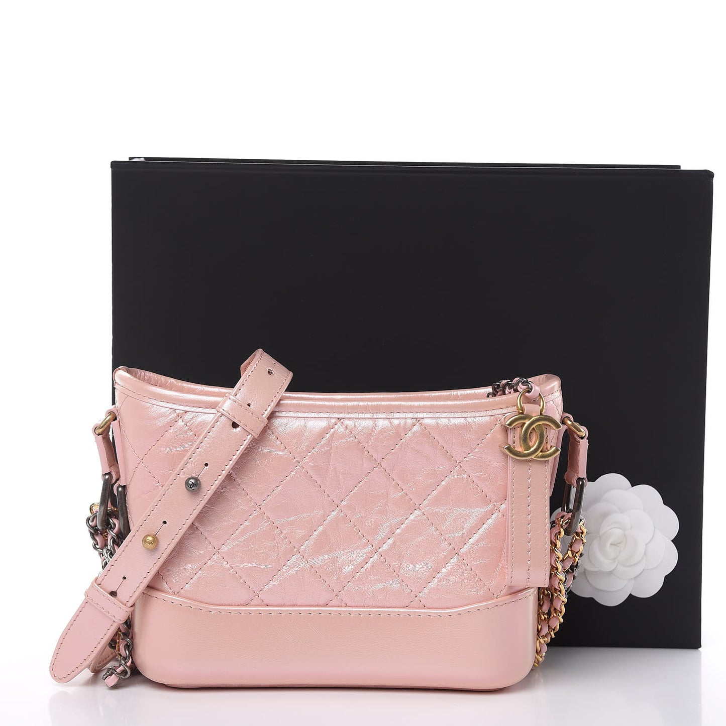 Iridescent Aged Calfskin Quilted Small Gabrielle Hobo Light Pink