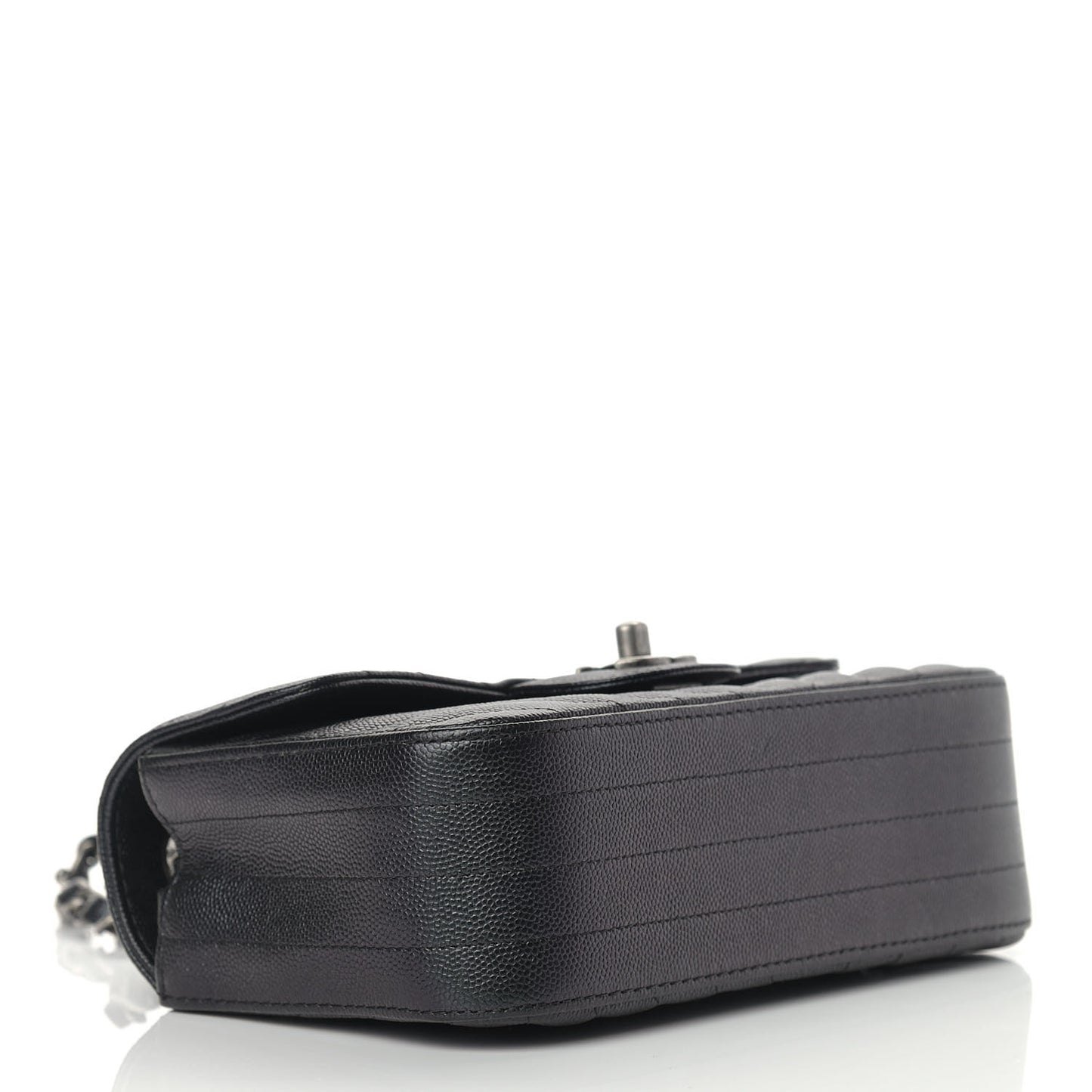 Iridescent Caviar Chevron Quilted Mini Rectangular Flap Black