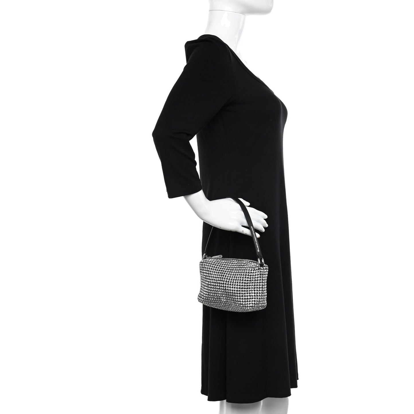 Mesh Crystal Rhinestone Mini Heiress Pouch Black Silver