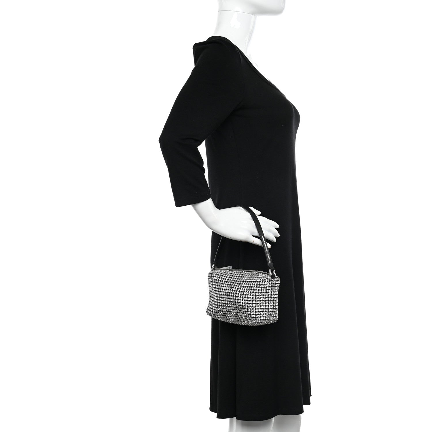 Alexander Wang Mesh Crystal Rhinestone Mini Heiress Pouch Black Silver 2 of 9