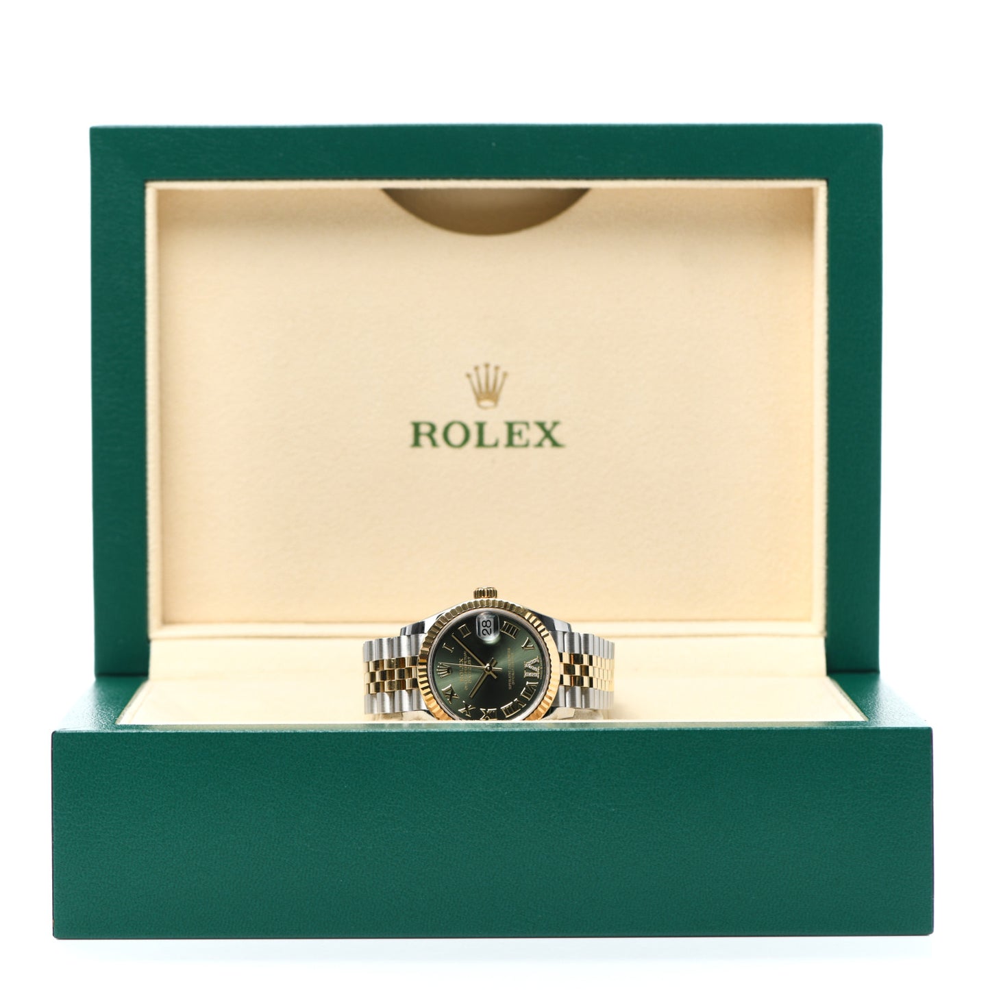 Stainless Steel 18K Yellow Gold Diamond 31mm Oyster Perpetual Datejust Watch Olive Green Roman 278273