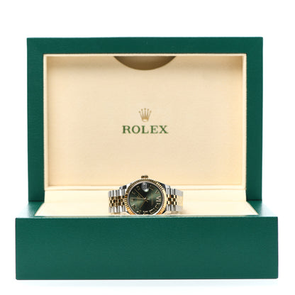 Rolex Stainless Steel 18K Yellow Gold Diamond 31mm Oyster Perpetual Datejust Watch Olive Green Roman 278273 5 of 5