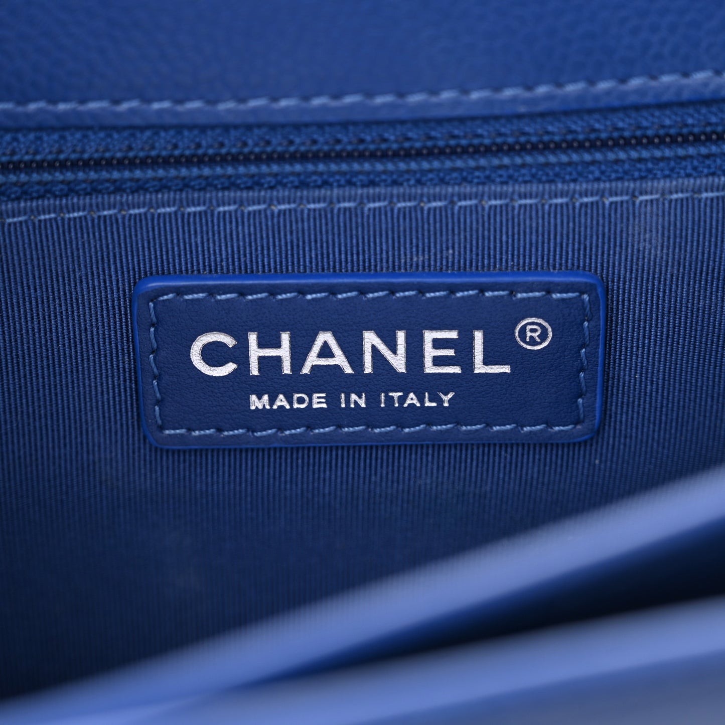 Grained Calfskin Quilted Large CC Box Flap Blue
