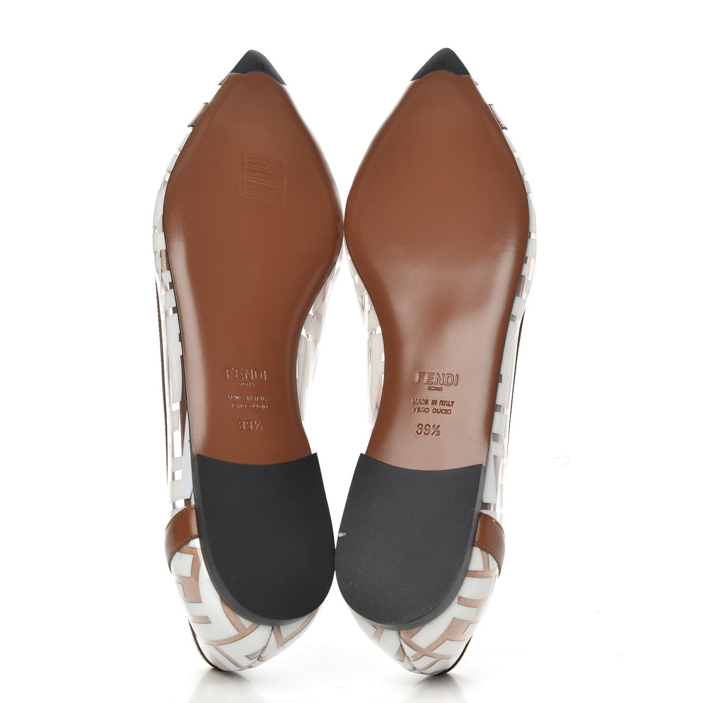 PVC Calfskin FF Colibri Ballerina Flats 39.5 White Cuoio