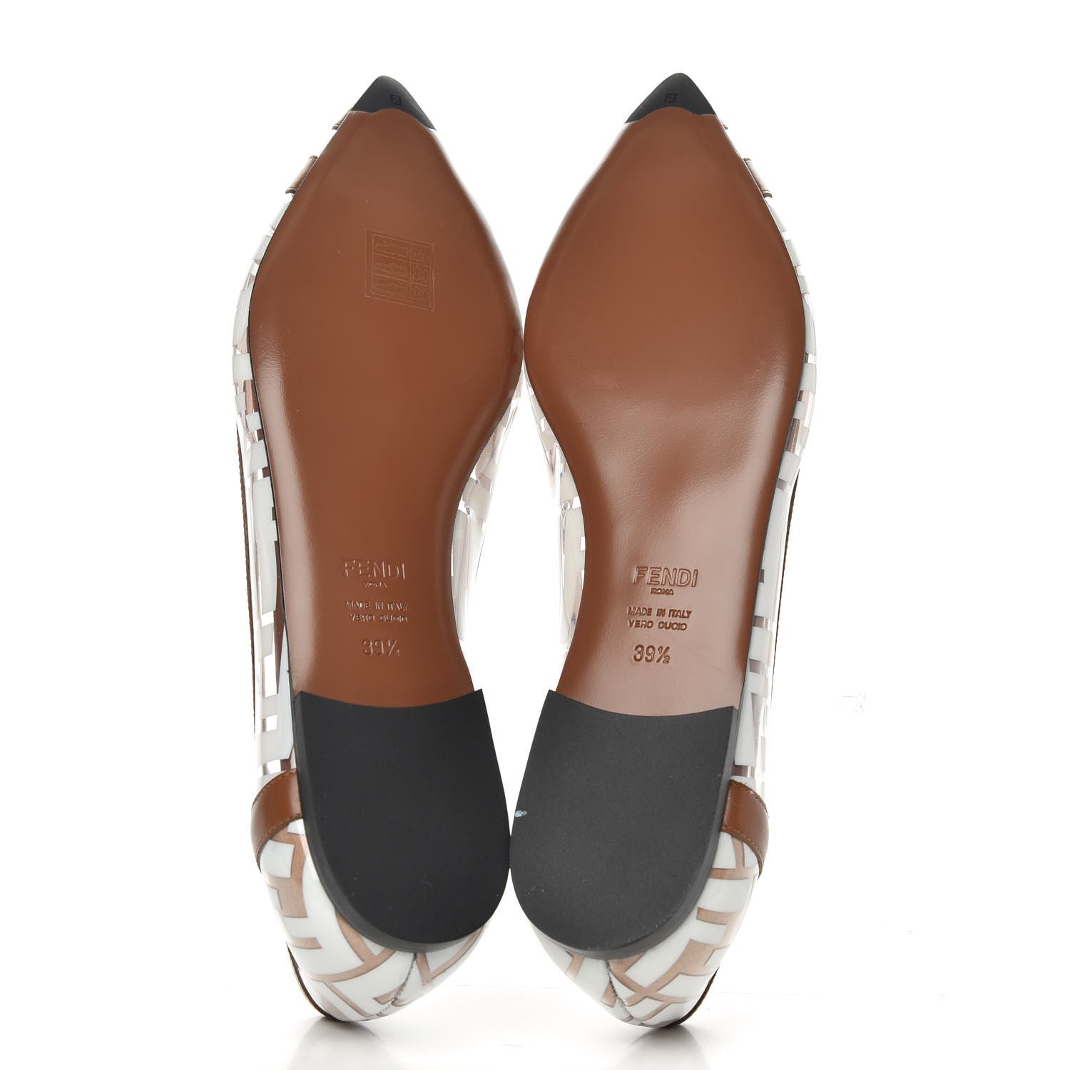 Fendi PVC Calfskin FF Colibri Ballerina Flats 39.5 White Cuoio 5 of 7
