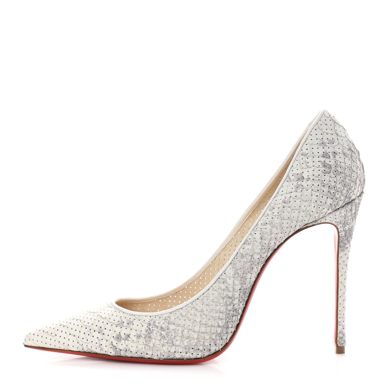 Christian Louboutin Perforated Python Kate 100 Pumps 39.5 Roccia White 1 of 11