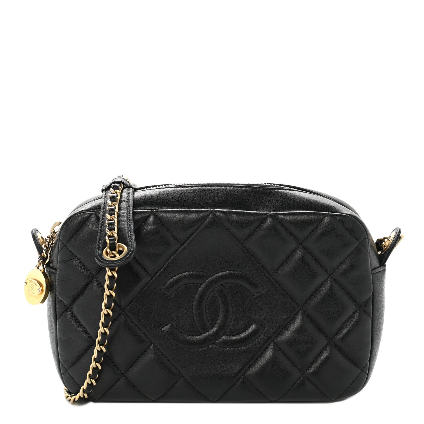 Lambskin Quilted Small Diamond CC Camera Case Black