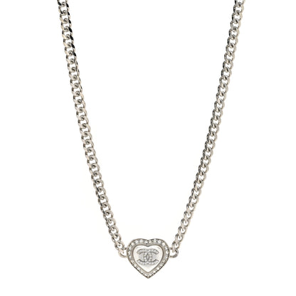 Chanel Crystal Pearl CC Heart Necklace Silver 1 of 4