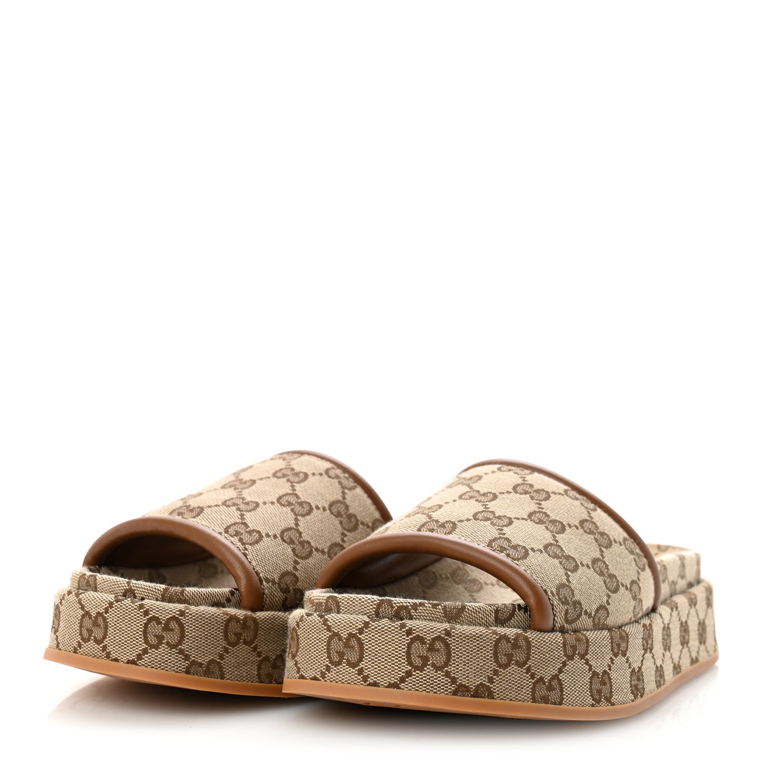 Gucci Original GG Canvas Monogram Womens GG Platform Sandals 38.5 Beige Ebony Sundial 4 of 10