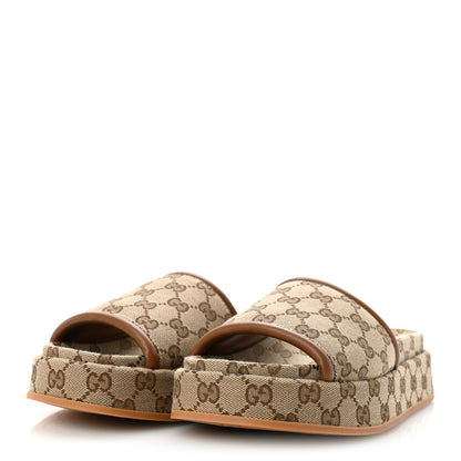 Gucci Original GG Canvas Monogram Womens GG Platform Sandals 38.5 Beige Ebony Sundial 4 of 10