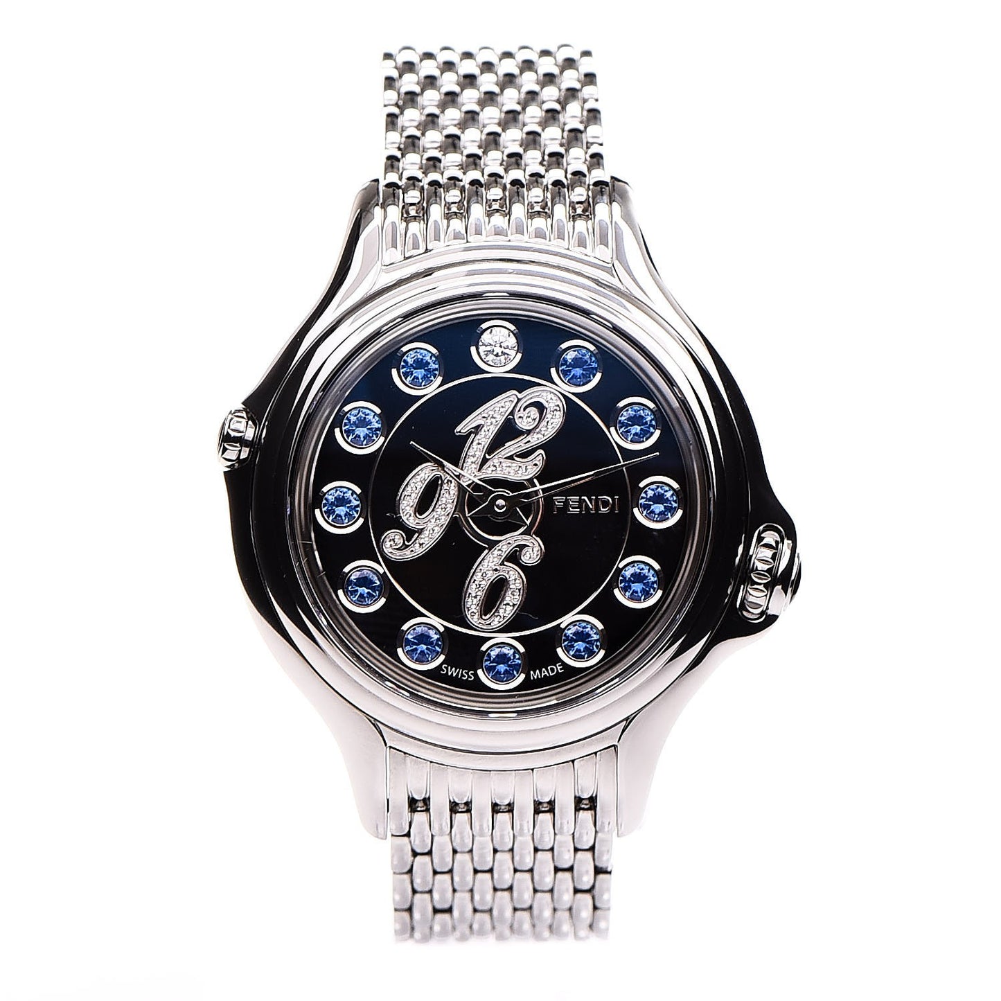 Stainless Steel Diamond Topaz 38mm Crazy Carats Rotating Gem Quartz Watch Black