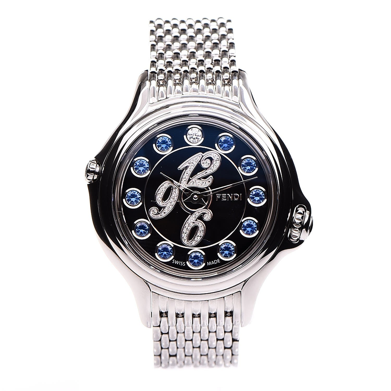 Fendi Stainless Steel Diamond Topaz 38mm Crazy Carats Rotating Gem Quartz Watch Black 1 of 11