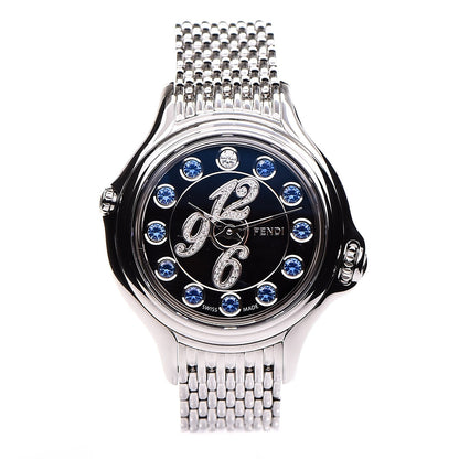 Fendi Stainless Steel Diamond Topaz 38mm Crazy Carats Rotating Gem Quartz Watch Black 1 of 11