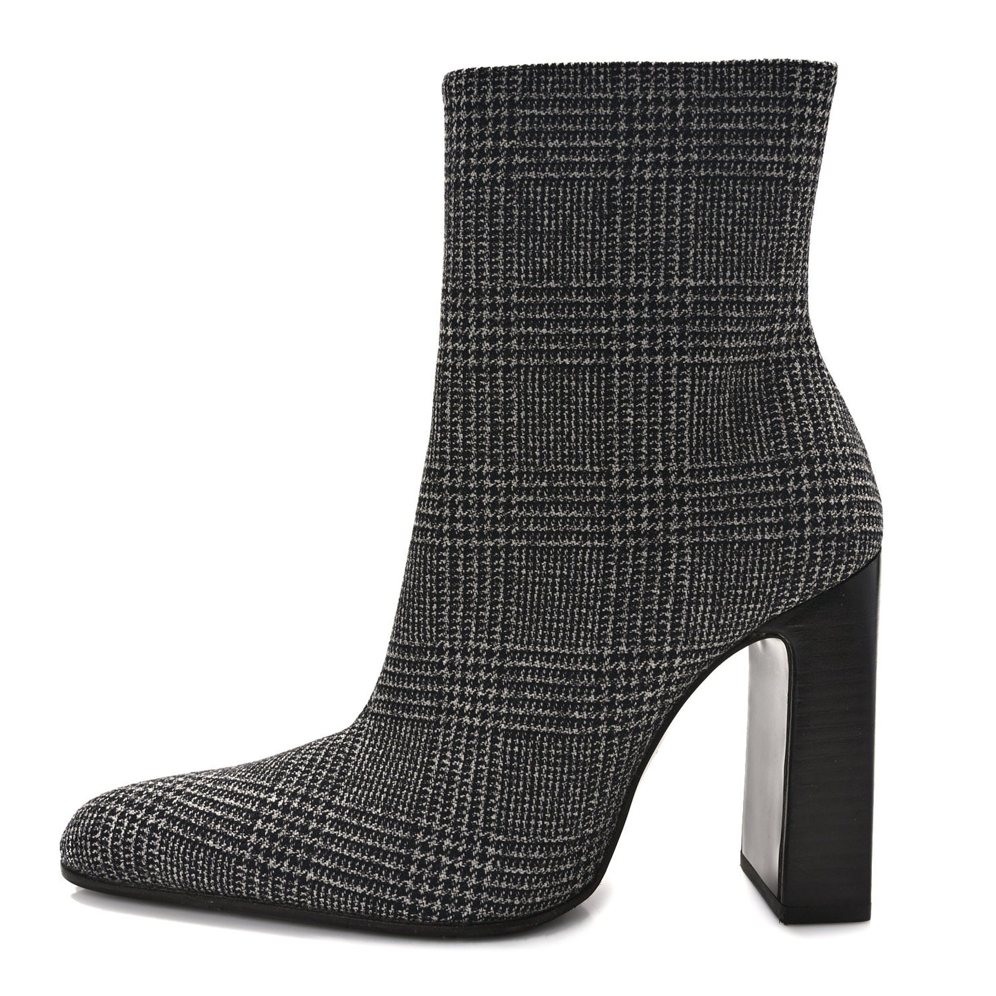 Wool Plaid Ankle Boots 35 Black White