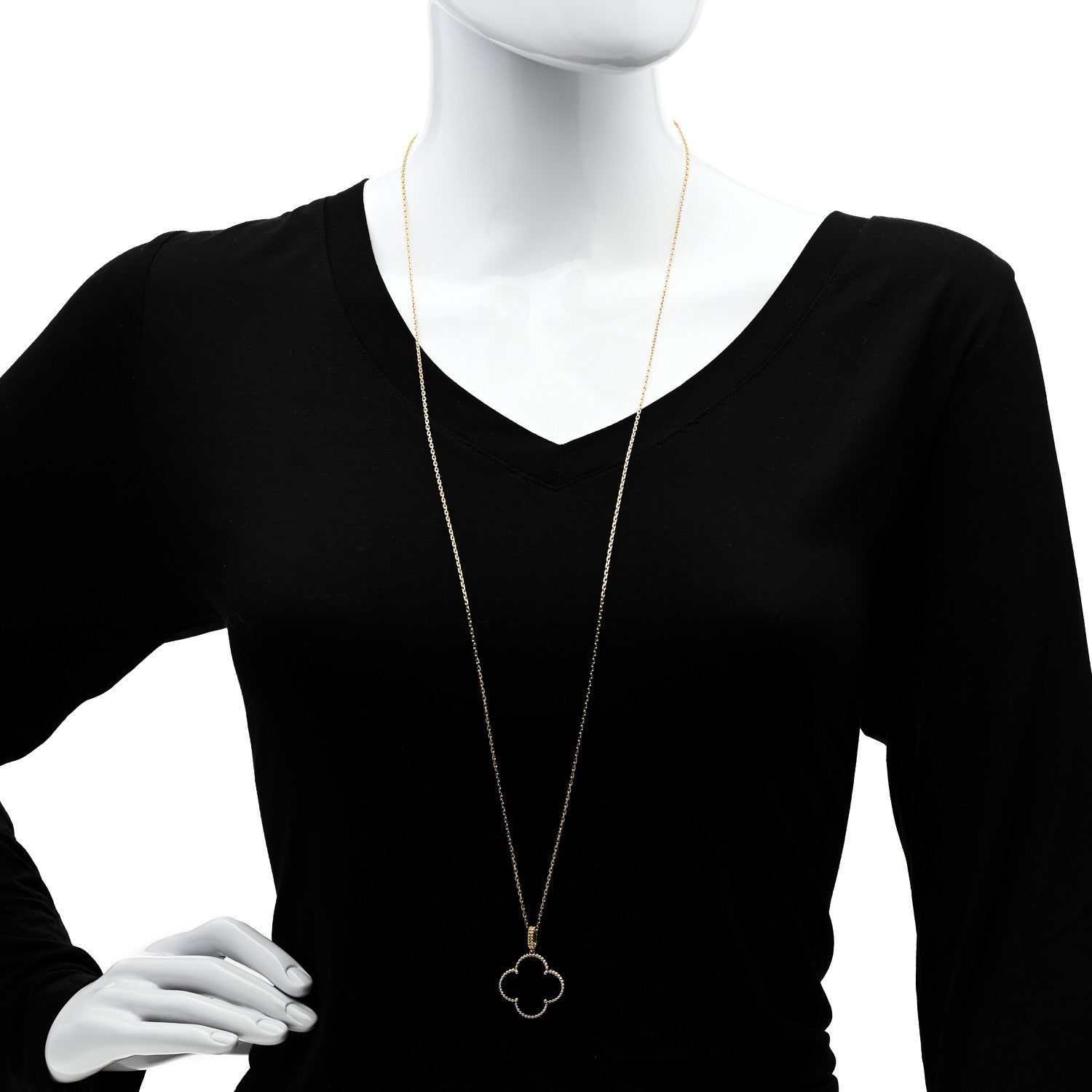 Van Cleef & Arpels 18K Yellow Gold Black Onyx Magic Alhambra Pendant Necklace 2 of 6