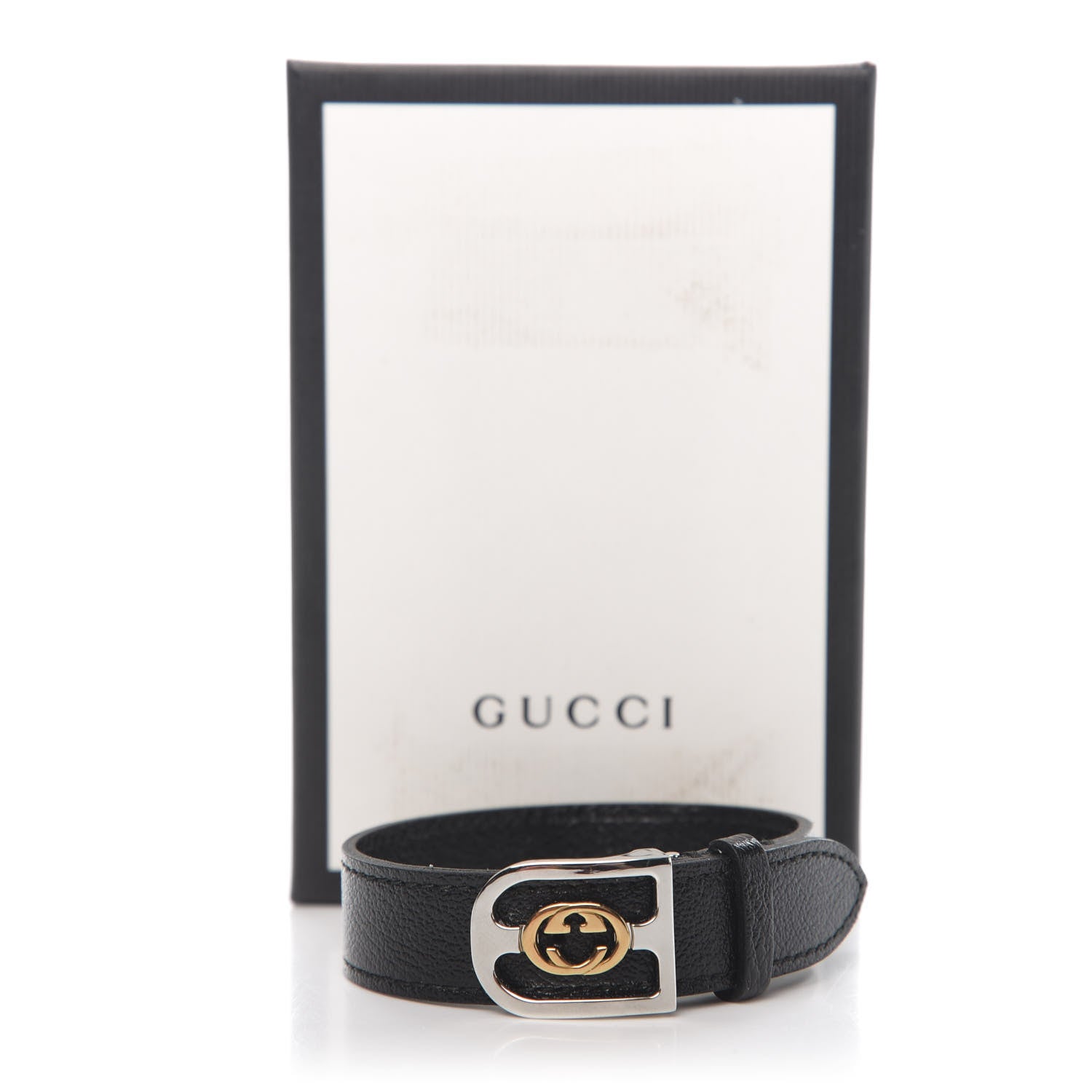 Gucci Stainless Steel 18K Yellow Gold Calfskin Interlocking G Bracelet Black 5 of 5