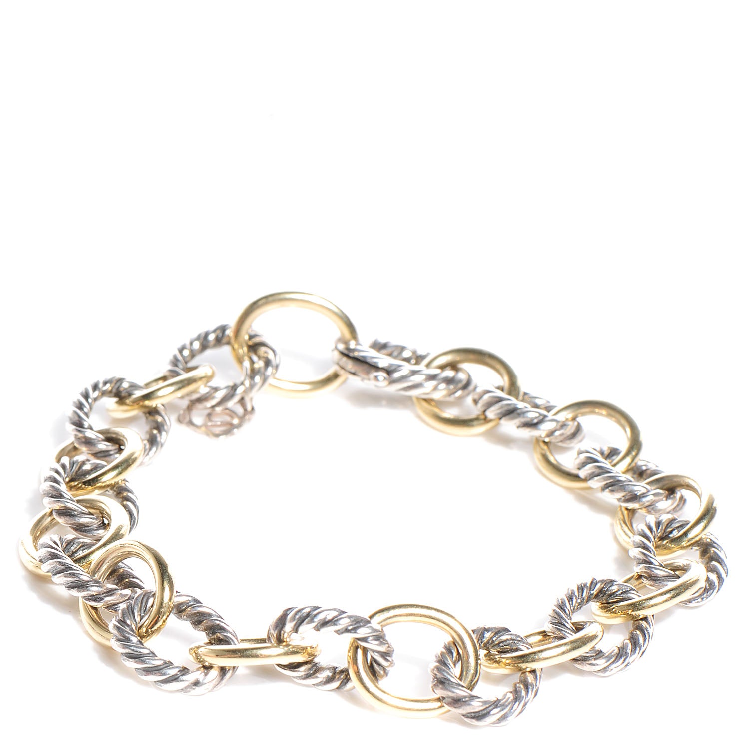 David Yurman Sterling Silver 18K Yellow Gold 10mm Medium Oval Link Bracelet 1 of 6