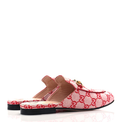 Gucci Canvas GG Monogram Horsebit Womens Princetown Slippers 37.5 Gardenia Hibiscus Red 4 of 9