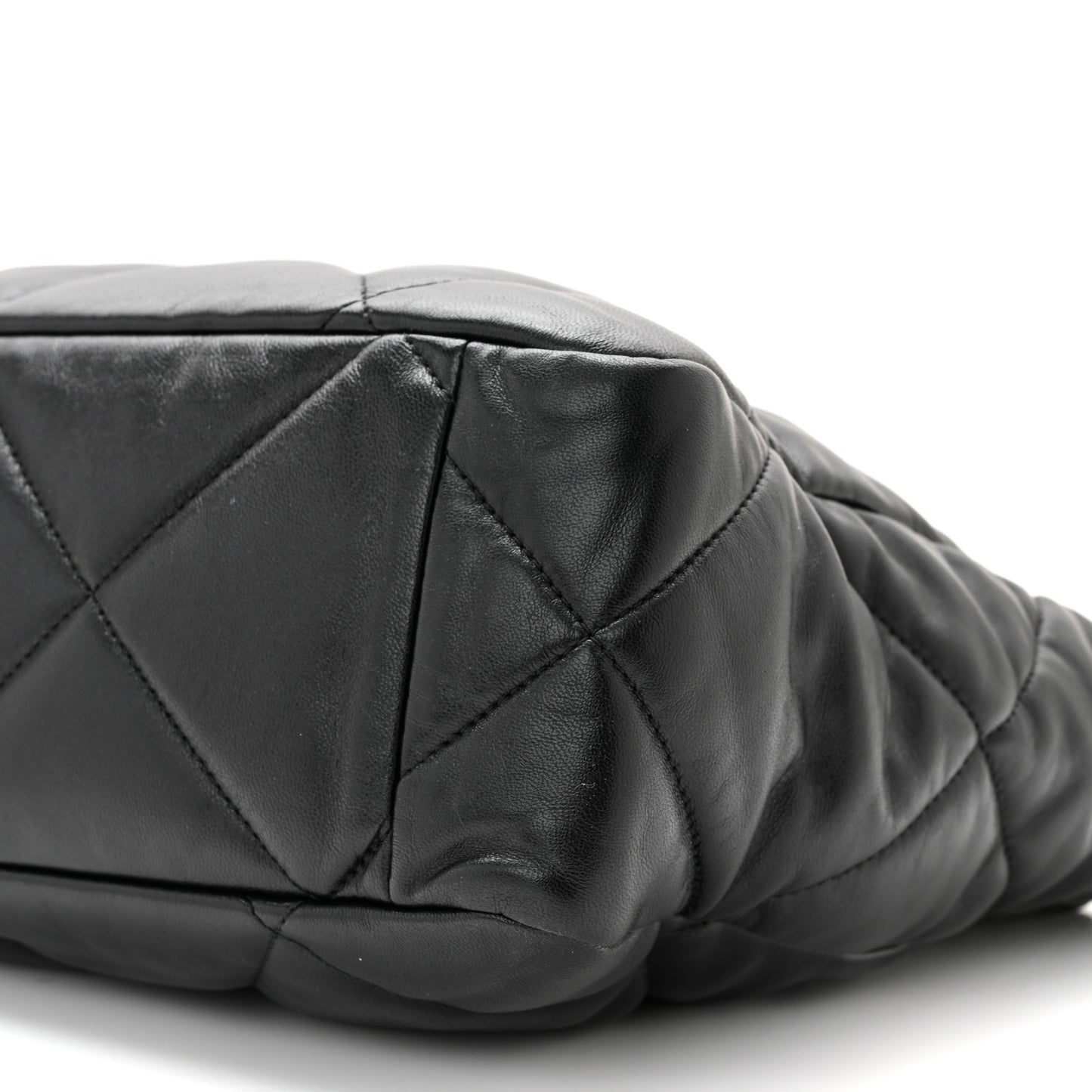 Lambskin Quilted Chanel 19 East West Shopping Bag Black