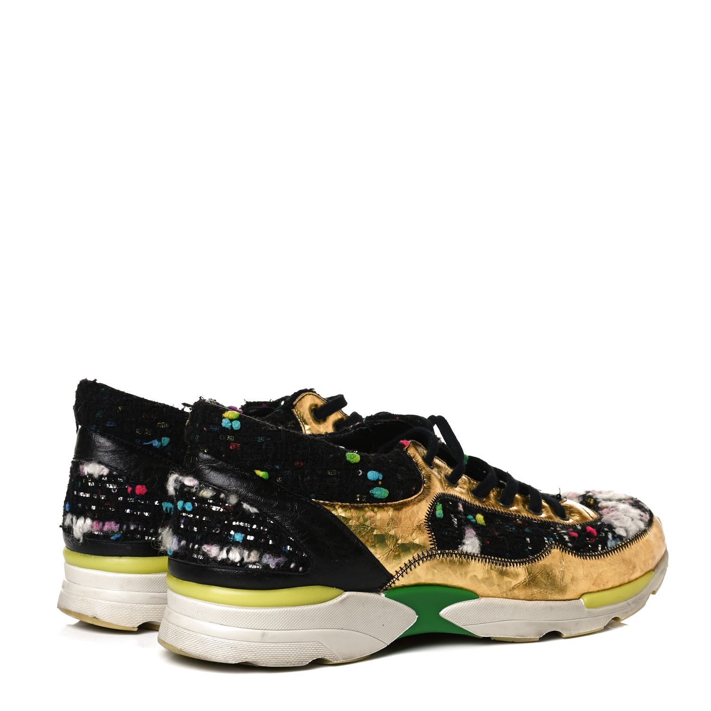 Tweed Lambskin Runway Sneakers 40 Black Multicolor