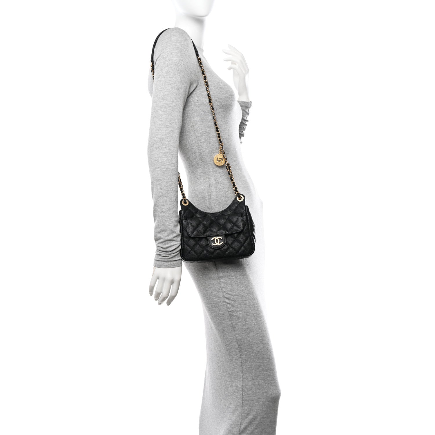 Chanel Caviar Quilted Small Wavy CC Hobo Black 2 of 11