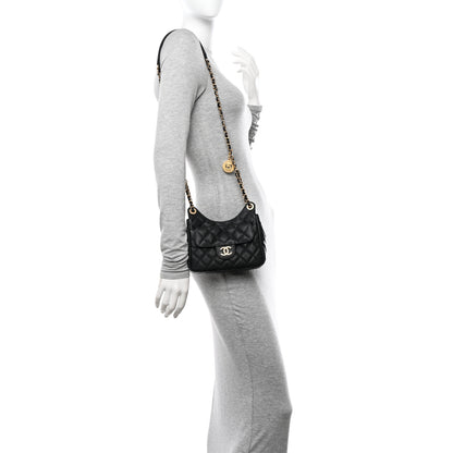 Chanel Caviar Quilted Small Wavy CC Hobo Black 2 of 11