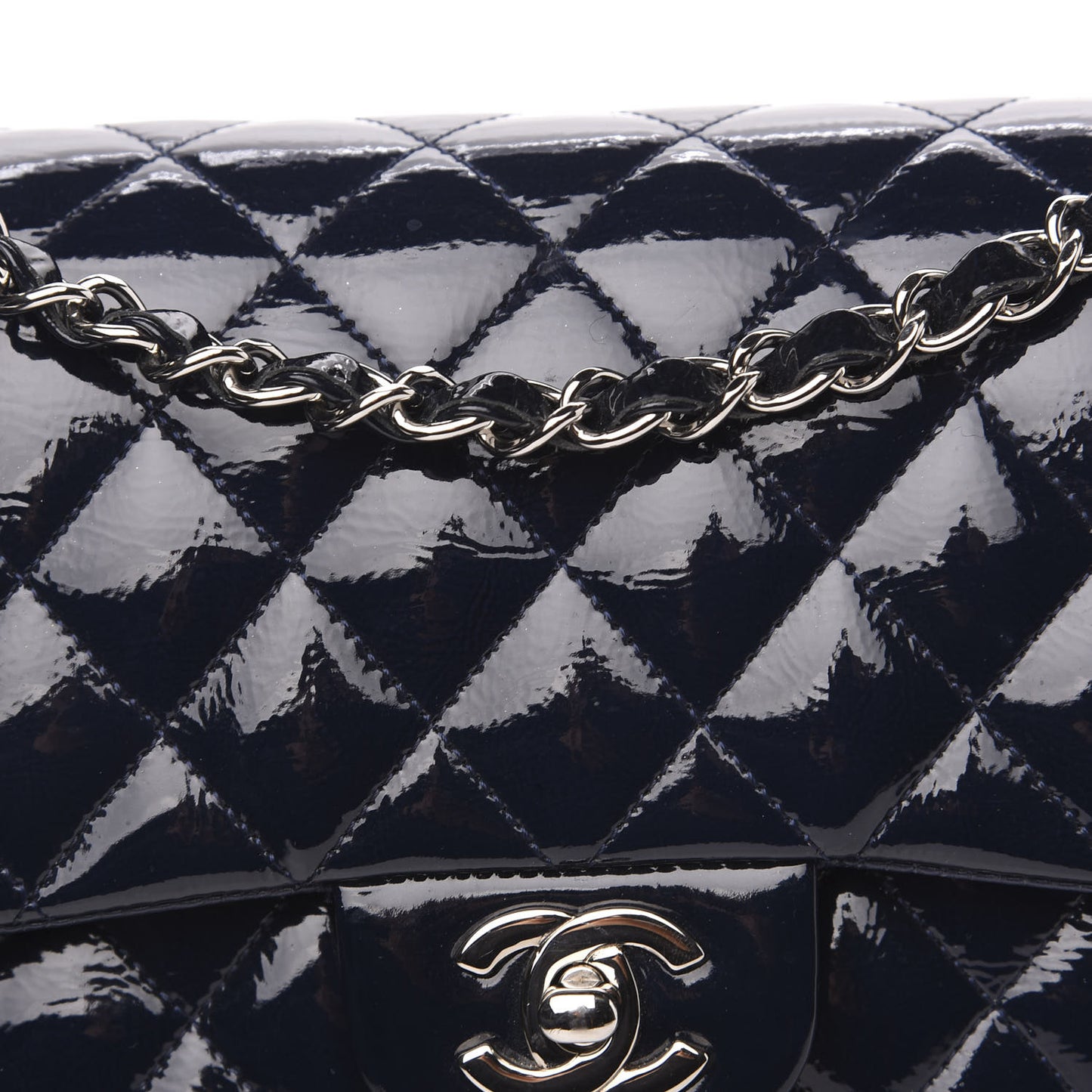 Distressed Patent Quilted Medium Double Flap Navy