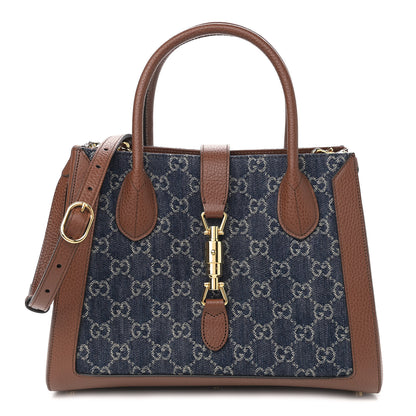 Gucci New Denim GG Monogram Dollar Calfskin Medium Jackie 1961 Tote Blue Tea Cuir Epilog 1 of 10