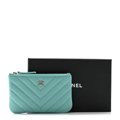 Chanel Caviar Chevron Quilted Small Cosmetic Case Light Blue 9 of 9