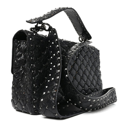 Valentino Garavani Craquele Nappa Large Rockstud Spike Shoulder Bag Black 3 of 9