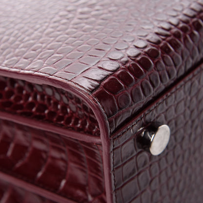 Saint Laurent Calfskin Crocodile Embossed Small Sac de Jour Wine 13 of 15