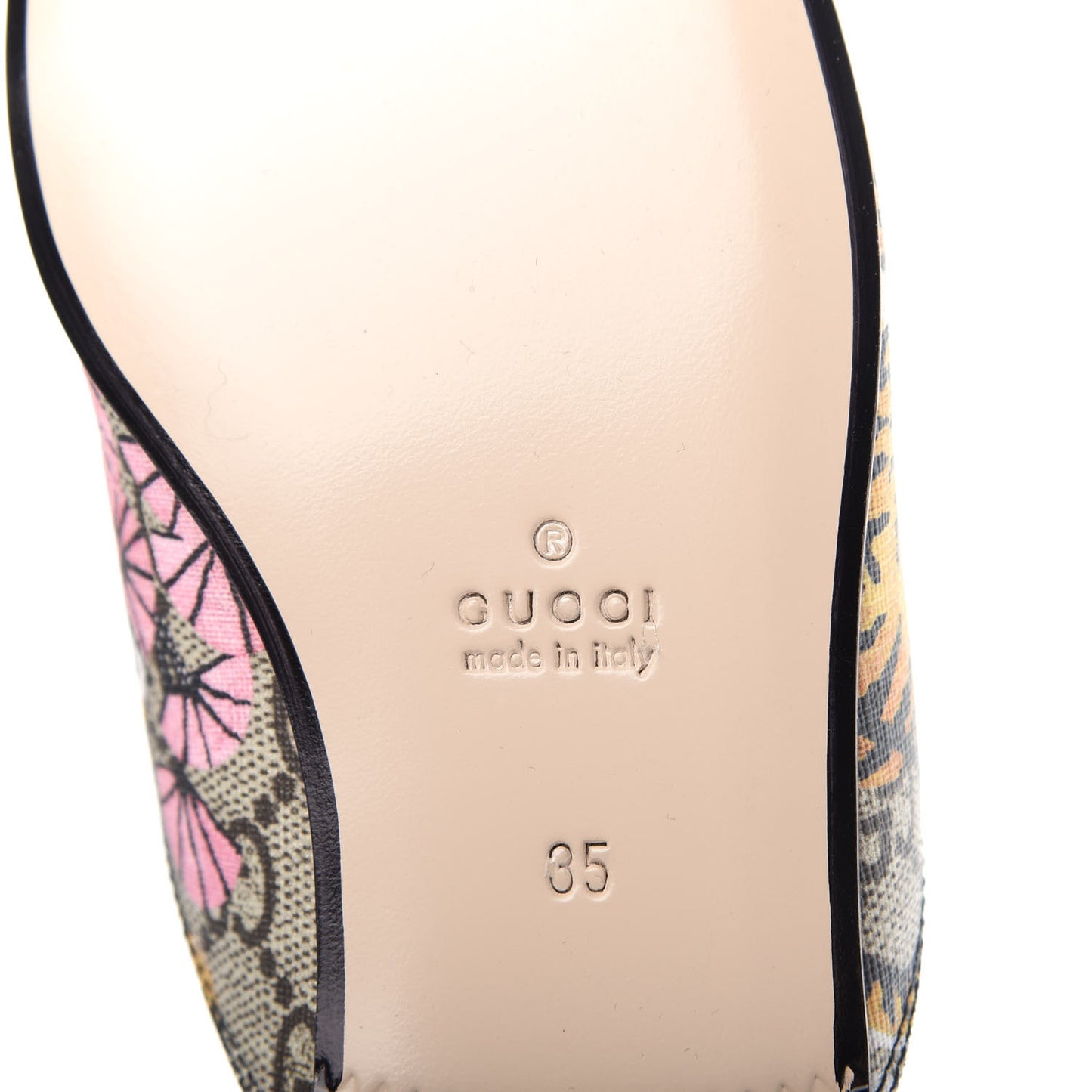 GG Supreme Monogram Bengal Womens Princetown Slippers 35 Beige Crop Pink