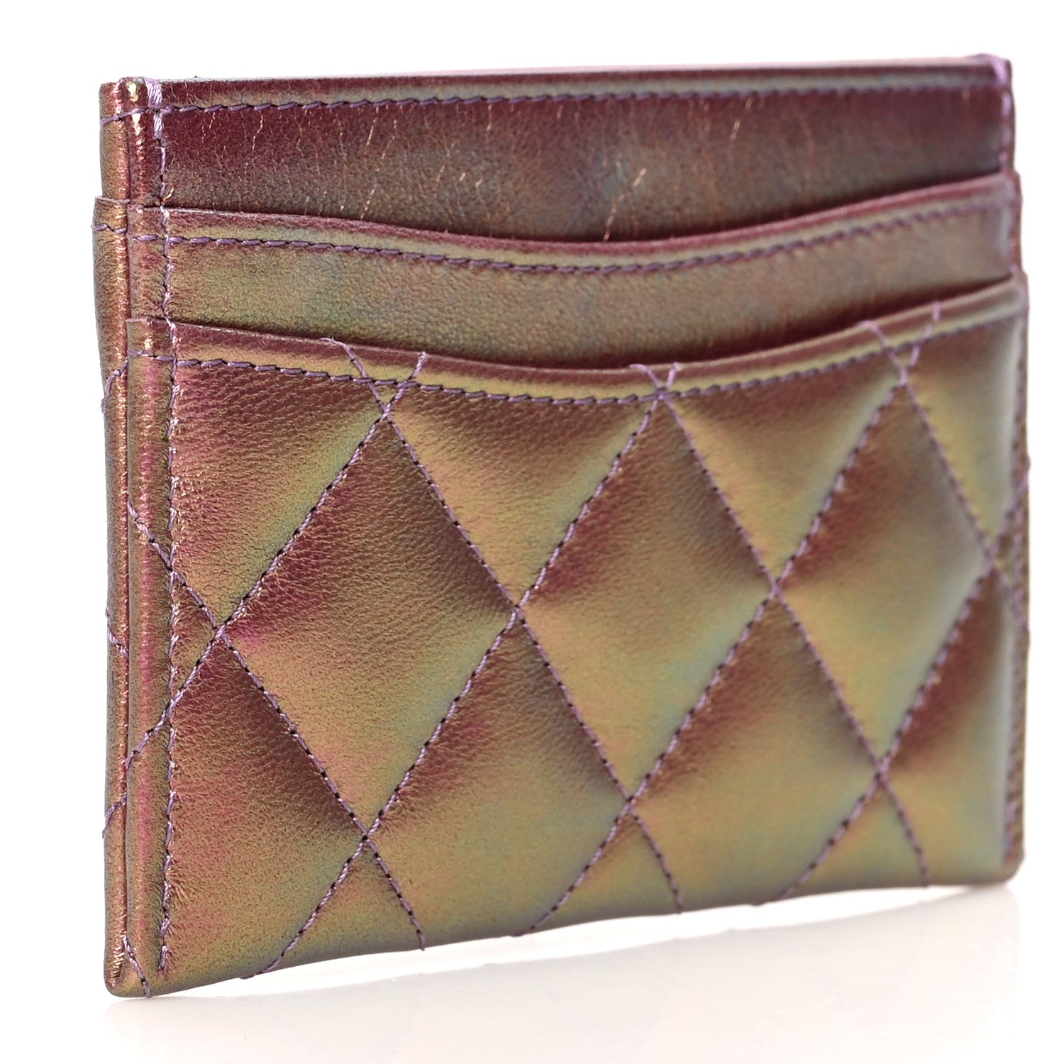 Chanel Iridescent Lambskin Quilted Card Holder Purple 3 of 8