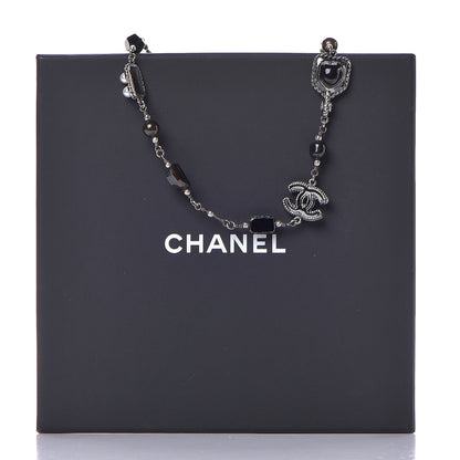 Chanel Pearl Enamel Bead CC Necklace Ruthenium Black Silver 8 of 8