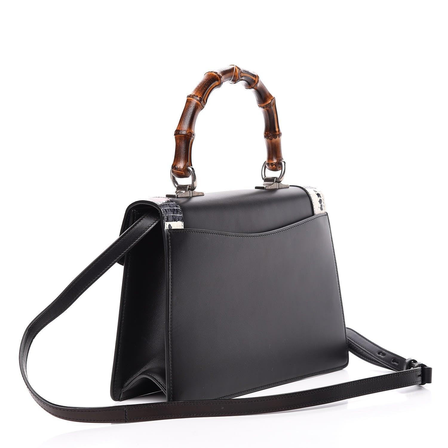 Gucci Calfskin Snakeskin Small Lilith Top Handle Bag Black 3 of 17