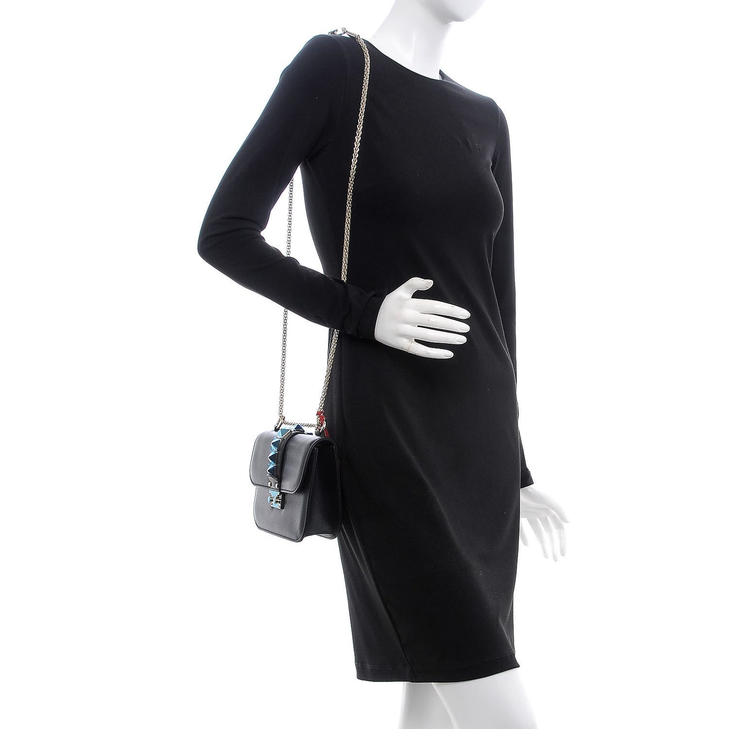 Vitello Small Glam Lock Rockstud Flap Black