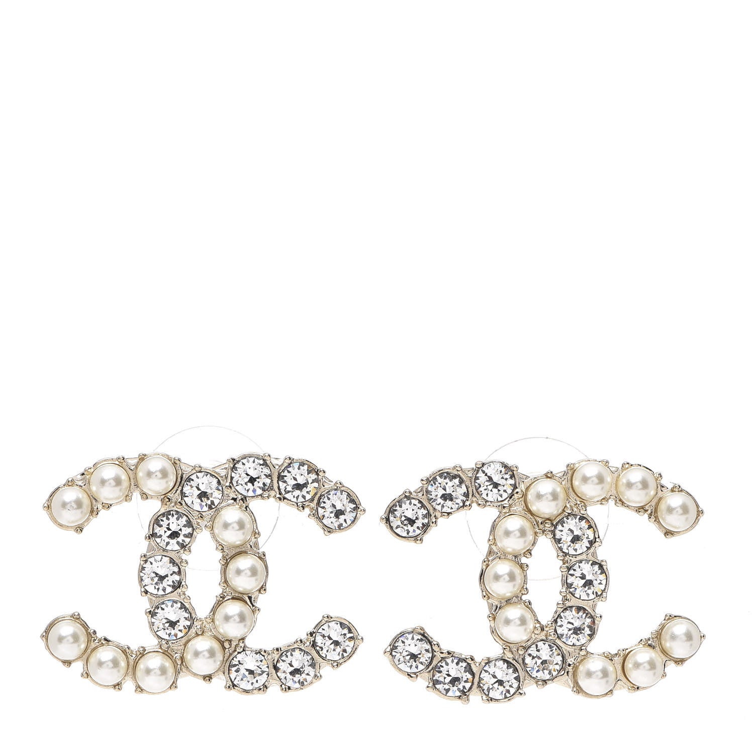 Chanel Crystal Pearl CC Dazzling Domino Earrings Gold 1 of 4