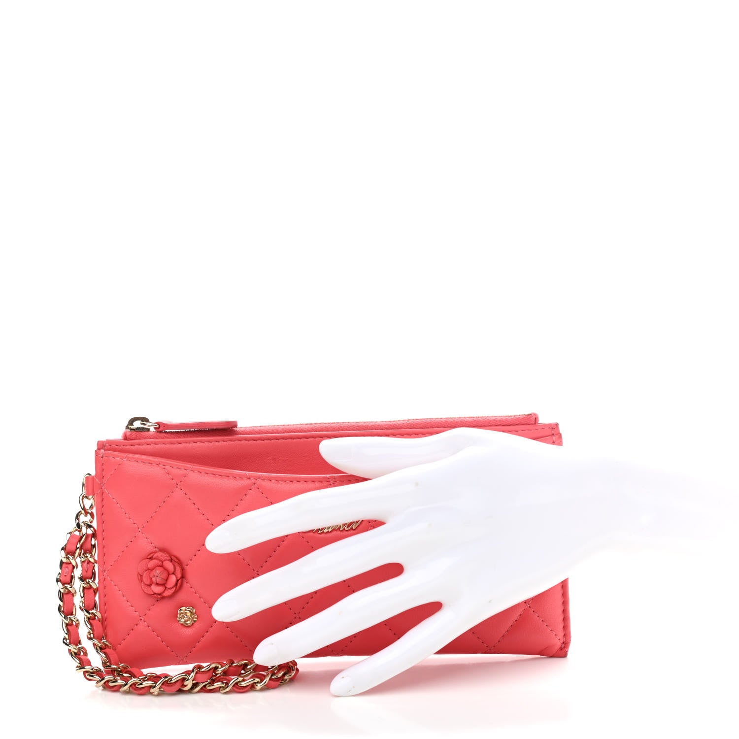 Chanel Lambskin Quilted Camellia Pouch With Handle Red 2 of 11