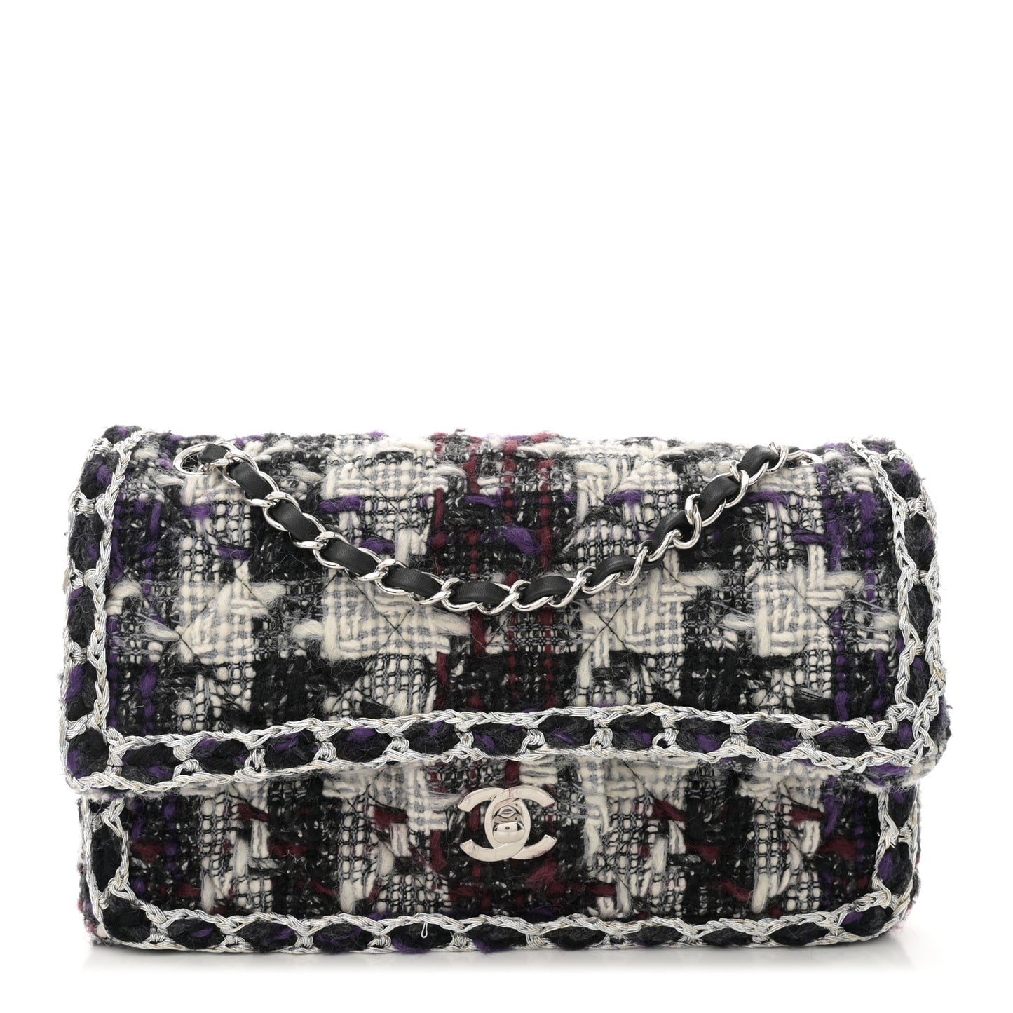 Tweed Quilted Mini Rectangular Flap Black White Multicolor