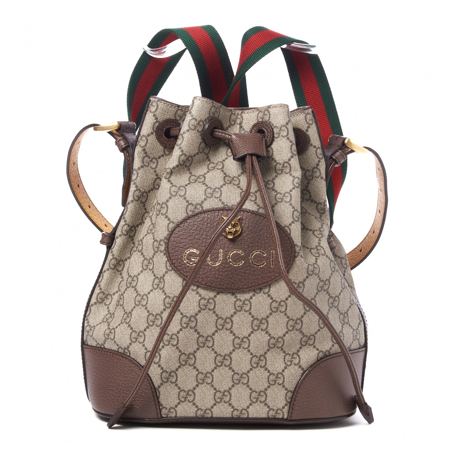 Gucci GG Supreme Monogram Neo Vintage Drawstring Bucket Backpack Beige New Acero Crop 2 of 9
